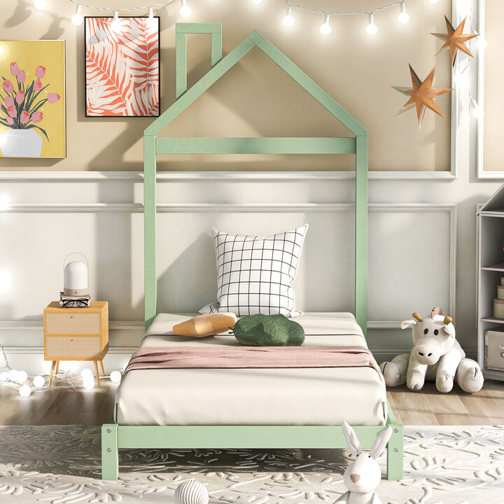 Merax Wood Platform Bed with House-shaped Headboard