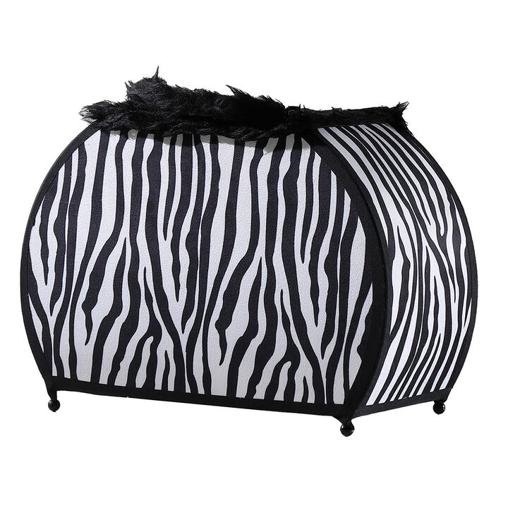 Wigi 12 Inch Accent Lamp, Purse, Zebra Animal Print, Black White Faux Fur - Benzara
