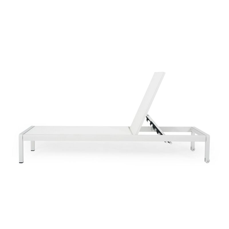 Kory Outdoor Lounge Chaise, 78 Inch White Mesh Fabric and Aluminum - Benzara