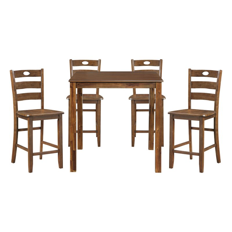 Tori 5 Piece Counter Height Dining Set, Square Table and 4 Chairs, Brown - Benzara