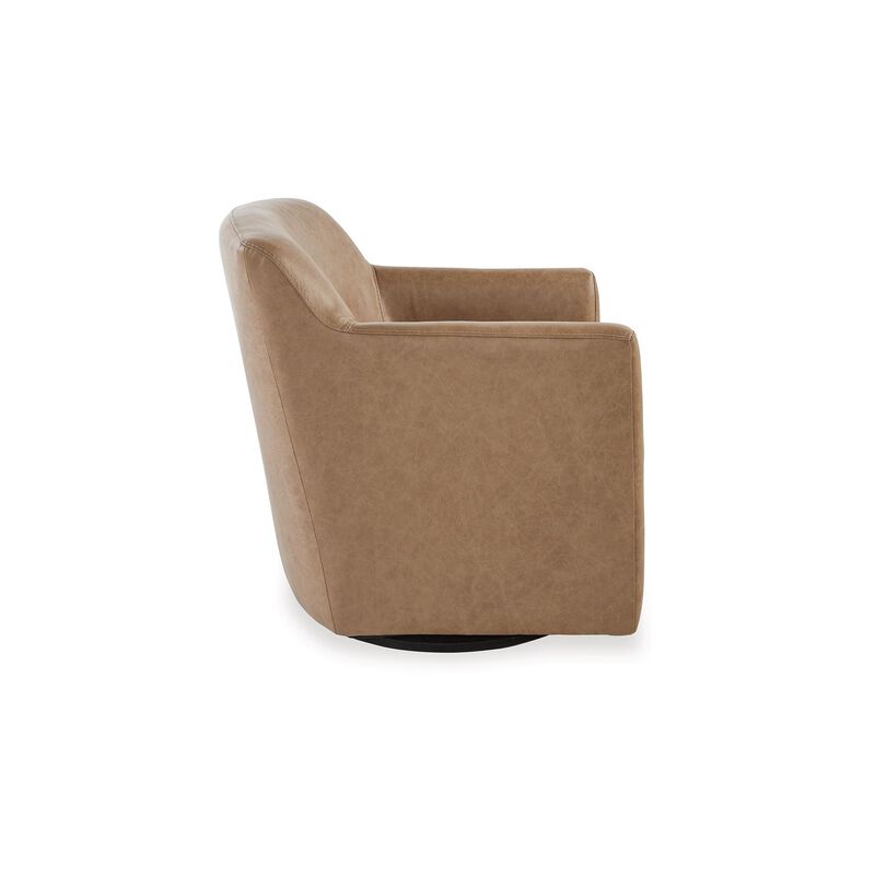 32 Inch Plush Swivel Accent Chair with Shelter Style Armrests, Faux Leather-Benzara