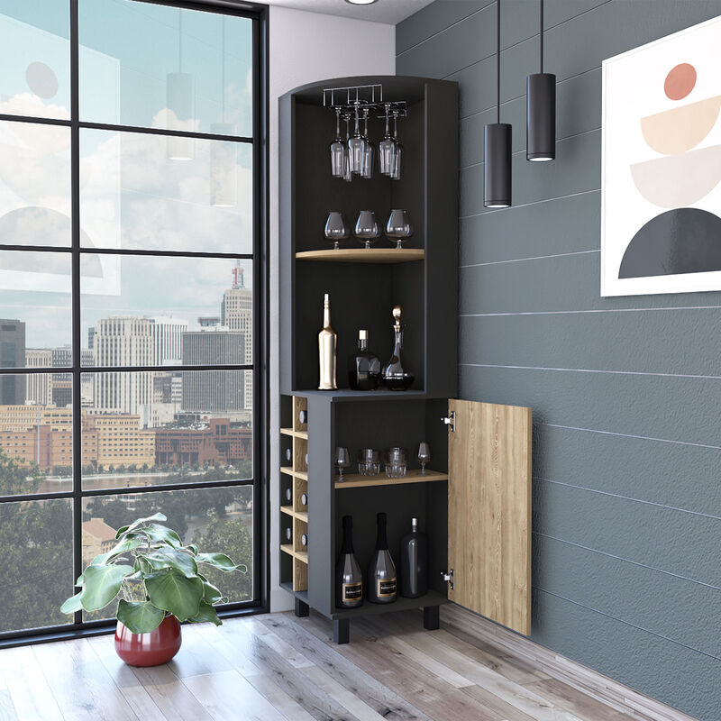 Hamden 10-Bottle 1-Shelf Bar Cabinet Black Wengue And Pine