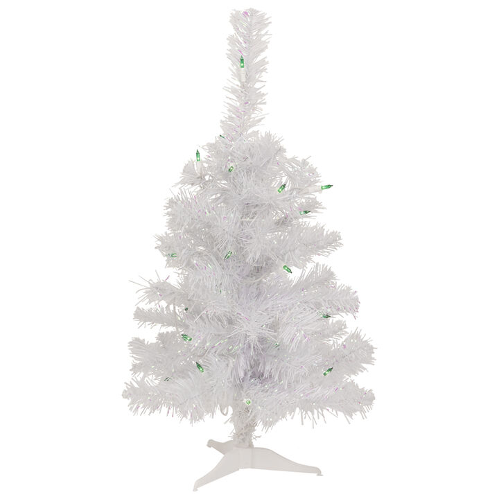 2' Lighted Rockport White Pine Artificial Christmas Tree  Green Lights
