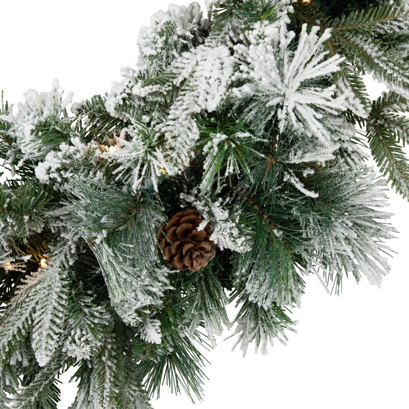 Pre-Lit Flocked Rosemary Emerald Angel Pine Artificial Christmas Wreath - 30-Inch  Clear LED Lights