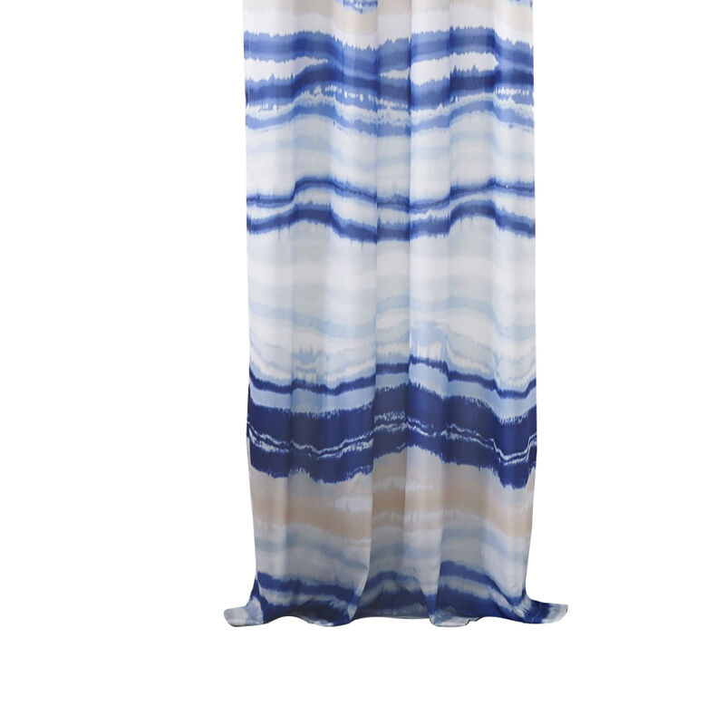 Oda 84 Inch Window Curtains, Microfiber Polyester, Blue Ocean Wave Print - Benzara