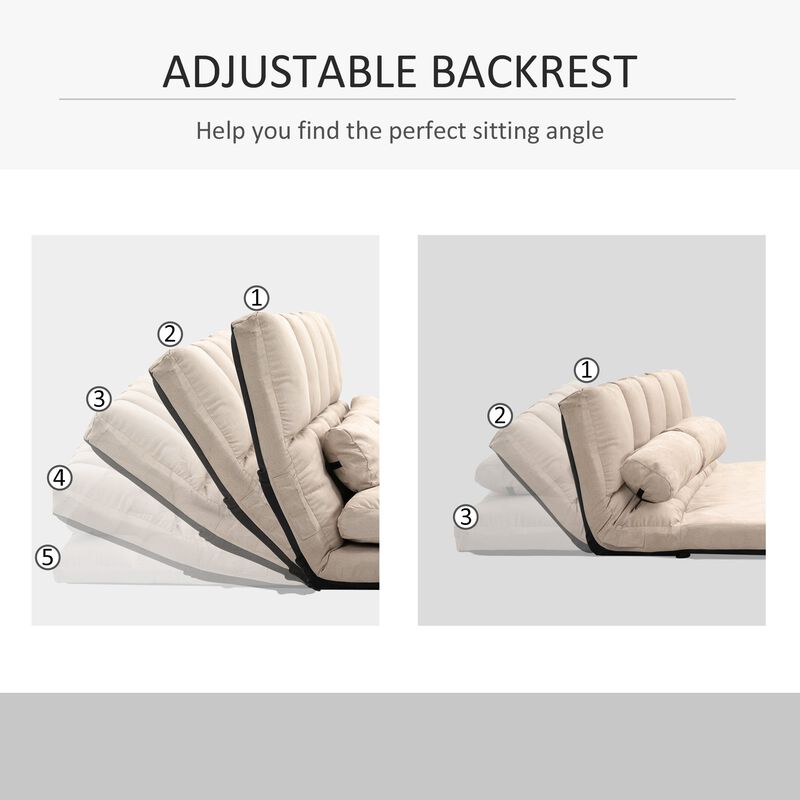 Beige Floor Sofa: Folding Convertible Couch Bed with Pillows