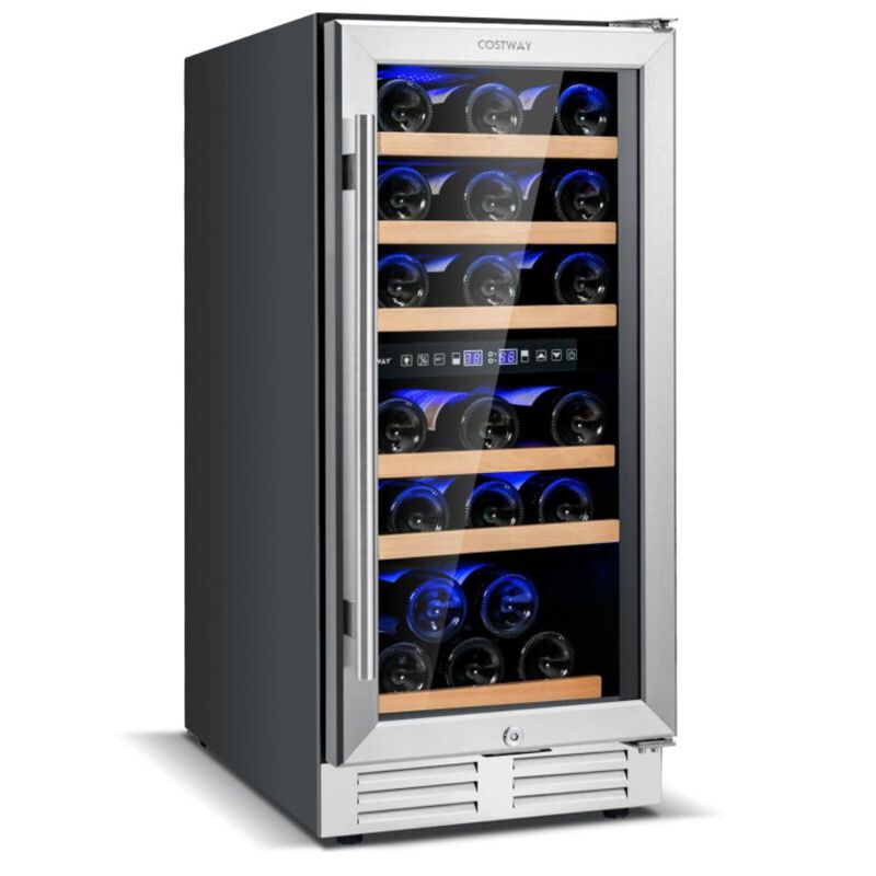 Costway 30-Bottle Freestanding Wine Cooler with Temp Memory and Dual Zones