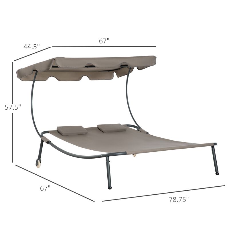 Brown Patio Lounger: Double Chaise with Canopy & Wheels