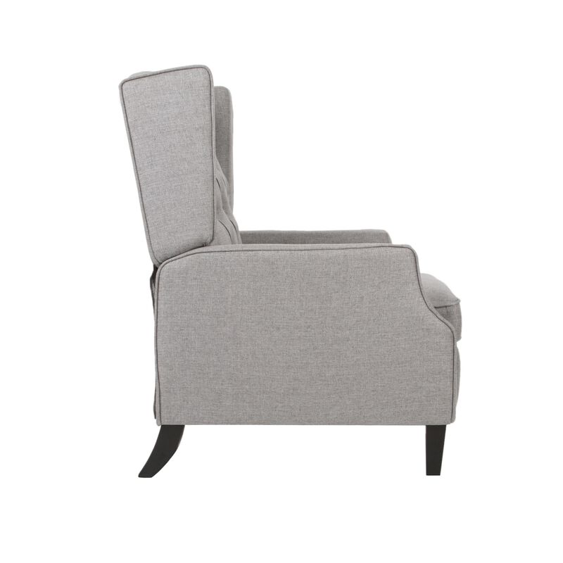 Octa Manual Recliner Chair, Button Tufted Wingback Design, Dark Gray - Benzara