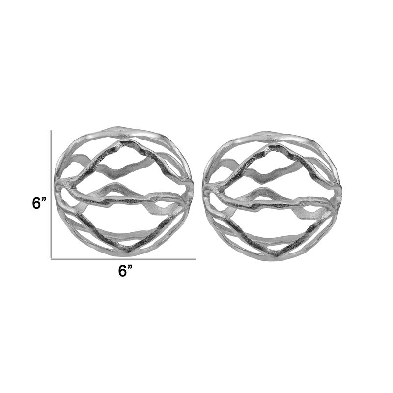 6 Inch Decorative Spheres, Aluminum, Asymmetrical Curves, Modern, Silver - Benzara