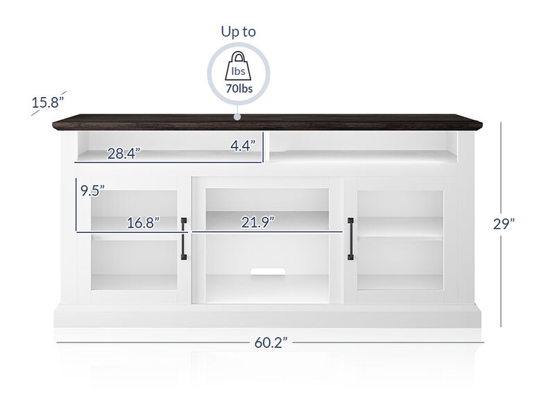 BELLEZE Modern 60 Inch Traditional TV Stand & Media Entertainment Center Console Table for TVs up to 65 Inches with Open Storage Shelves & Cabinets - Cayman