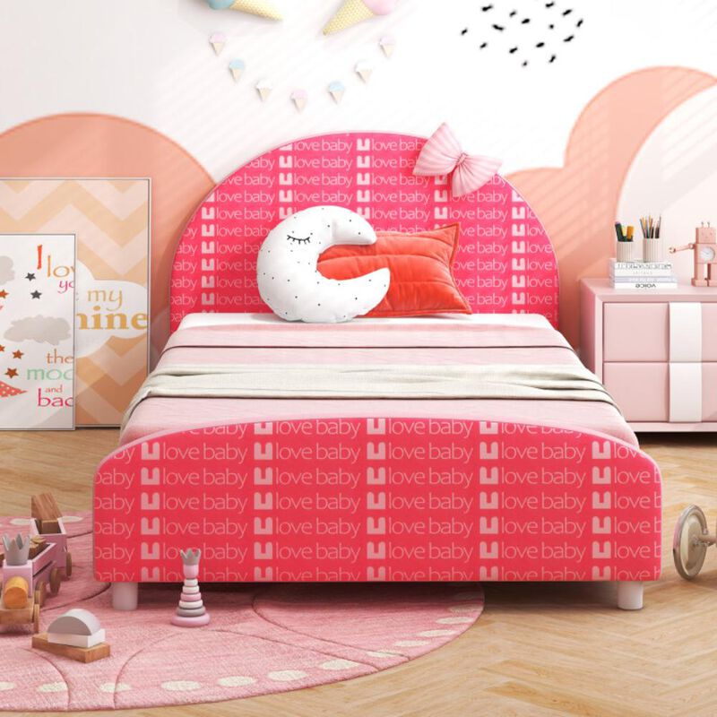 Hivvago  Wood Upholstered Twin Bed Platform with Slat Support
