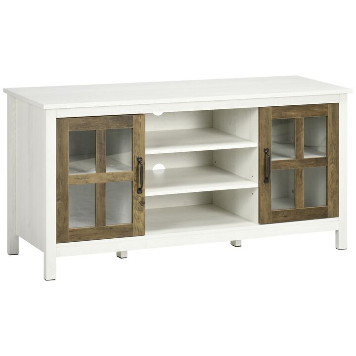 White TV Storage: 55" Farmhouse Stand with Shelves & Doors