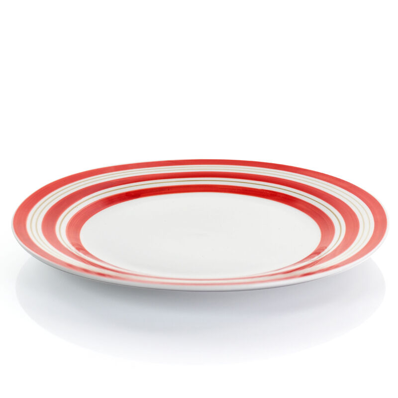 Gibson Home Sunset Stripes 12 Piece Round Fine Ceramic Dinnerware Set in Red