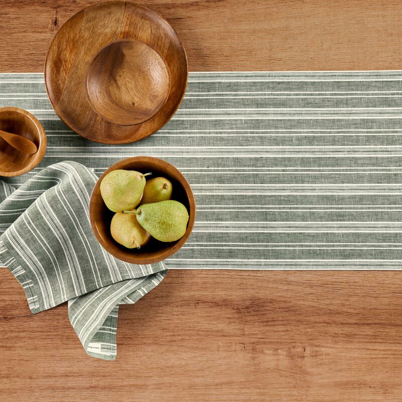 Solino Home 100% Pure Linen Table Runner 14 x 36 Inch | Chelsea Stripe