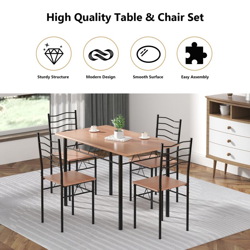 5 Pieces Wood Metal Dining Table Set with 4 Chairs