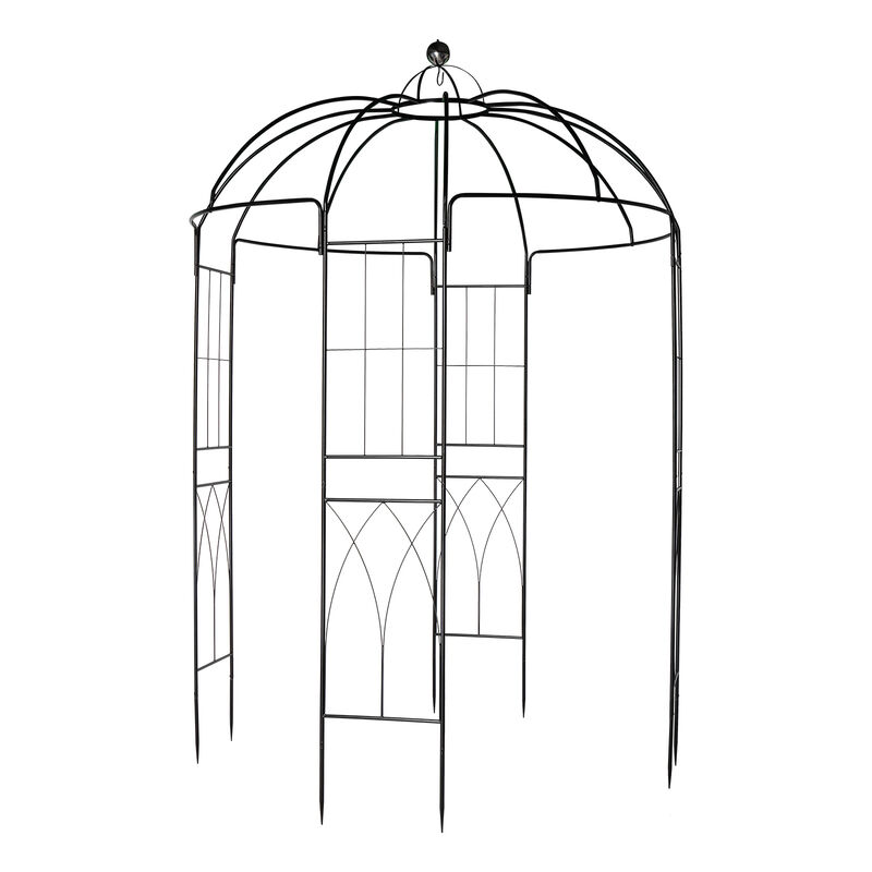 Decorative Wrought Iron Gazebo Arch, Elegant Metal Pavilion for Courtyard & Backyard