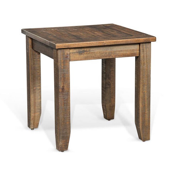 Flint Side End Table, Dark Brown Mahogany Wood Frame, 22 Inch Square - Benzara