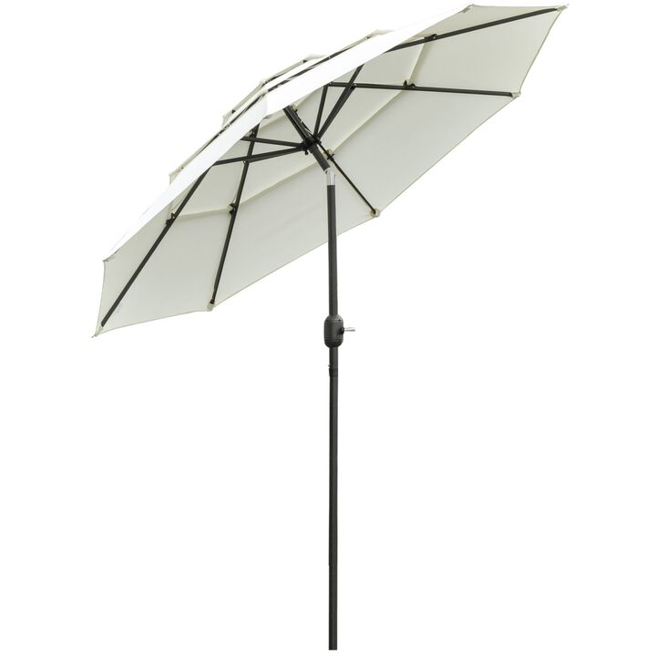 Beige Patio Canopy: 9ft 3-Tier Umbrella with Crank and Tilt