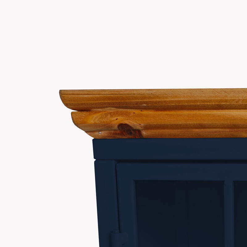 Solid Wood Nightstand with Storage Cabinet in Dark Blue