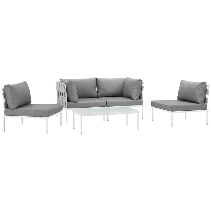 Harmony 5 Piece Outdoor Patio Aluminum Sectional Sofa Set - White Gray