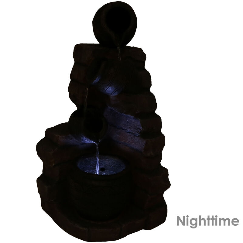 Sunnydaze Crumbling Bricks/Pots Solar Water Fountain with Battery - 27 in