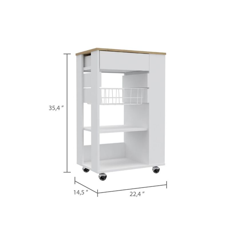 Streamdale Prospect 5-Shelf 1-Drawer Kitchen Cart White And Light Oak