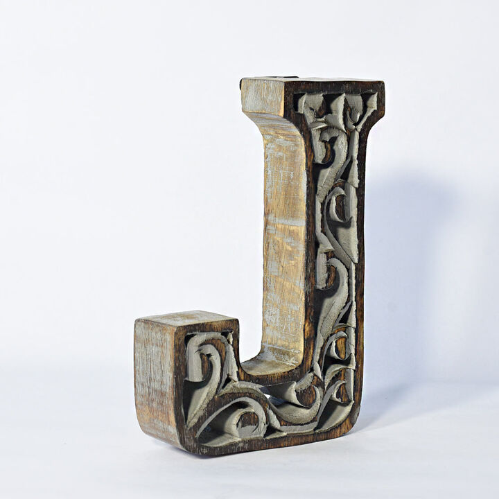 Vintage Gray Handmade Eco-Friendly "J" Alphabet Letter Block For Wall Mount & Table Top D�cor