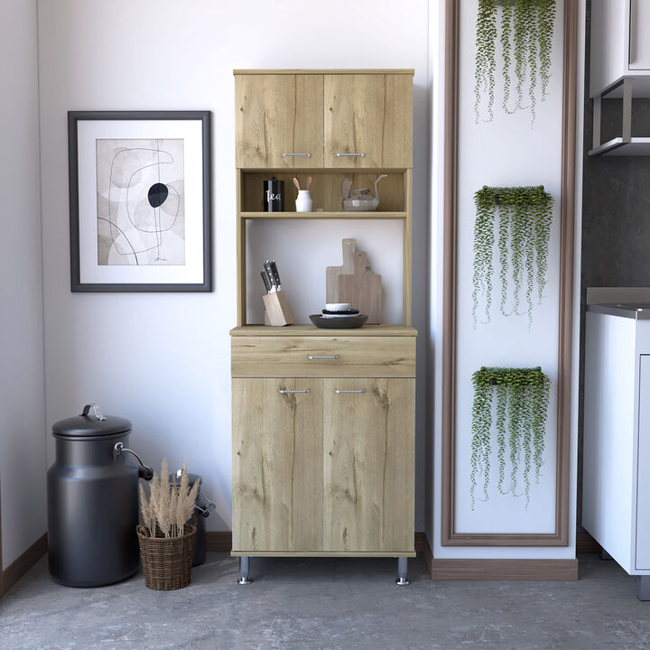Della 60 Kitchen Pantry With Countertop, Closed & Open Storage - Light Oak
