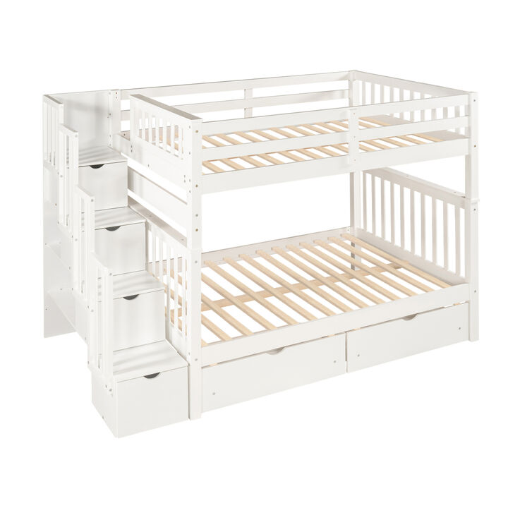 Full Over Full Bunk Bed With Shelves And 6 Storage Drawers