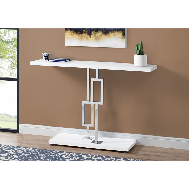 Monarch Specialties I 3266 Accent Table, Console, Entryway, Narrow, Sofa, Living Room, Bedroom, Metal, Laminate, Glossy White, Chrome, Contemporary, Modern
