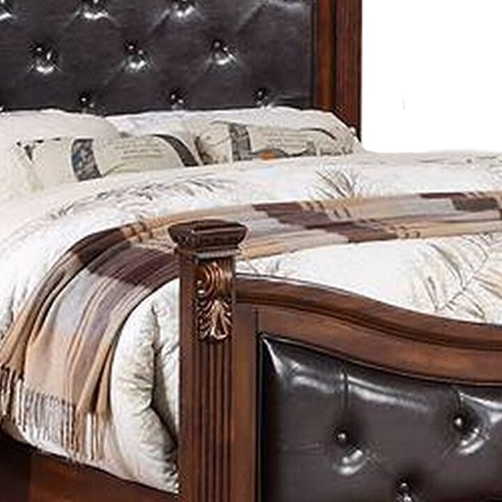 Jax California King Bed, Button Tufted Upholstered Headboard, Cherry Brown - Benzara