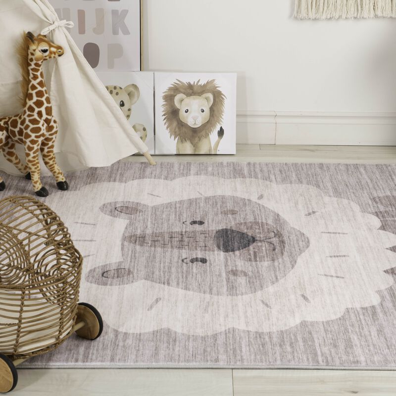 Soft Steps Playtime Lion Beige Grey Indoor Soft Area Rug