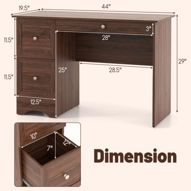 Hivvago Wooden Computer Desk Workstation with 3 Drawers for Home and Office
