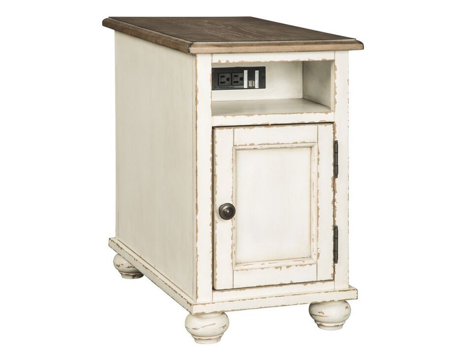Wooden Chairside End Table with Door, Brown and Antique White-Benzara