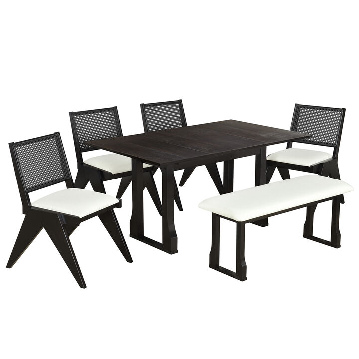 Merax Modern 6-Piece Extendable Dining Table Chairs Bench Set