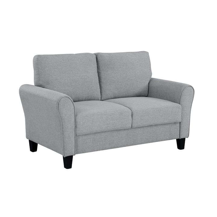 Engi 58 Inch Accent Loveseat, Smooth Gray Polyester, Attached Back Cushion - Benzara