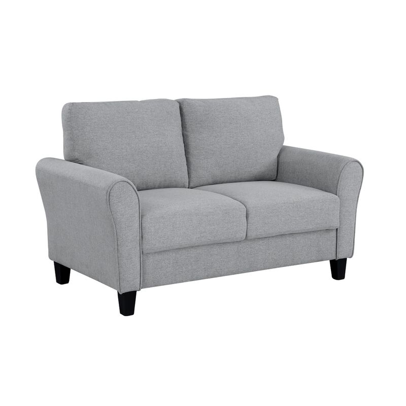 Engi 58 Inch Accent Loveseat, Smooth Gray Polyester, Attached Back Cushion - Benzara