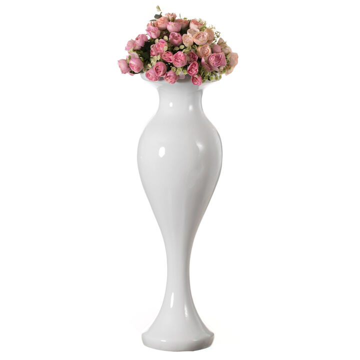 Decorative Large White Trumpet Design Modern Flower 32 Inch Tall Floor Vase - Contemporary Home Decor Accent for Living Room, Entryway, or Dining Room - Statement Piece with Versatile Styling Options