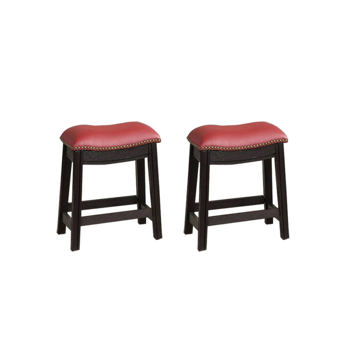 Burgundy PU Upholstery Stool, Set Of 2