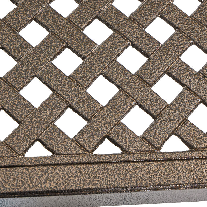Riley Outdoor Dining Table, Glossy Black Metal Lattice, Square 61 Inch - Benzara