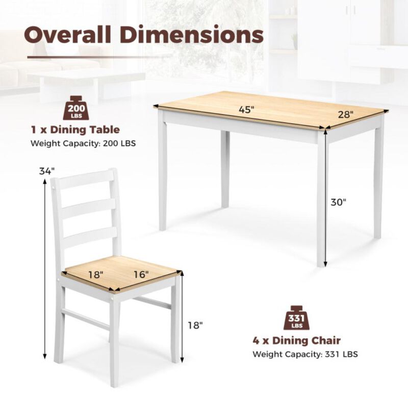 Hivvago 5-Piece Wooden Dining Set with Rectangular Table and 4 Chairs