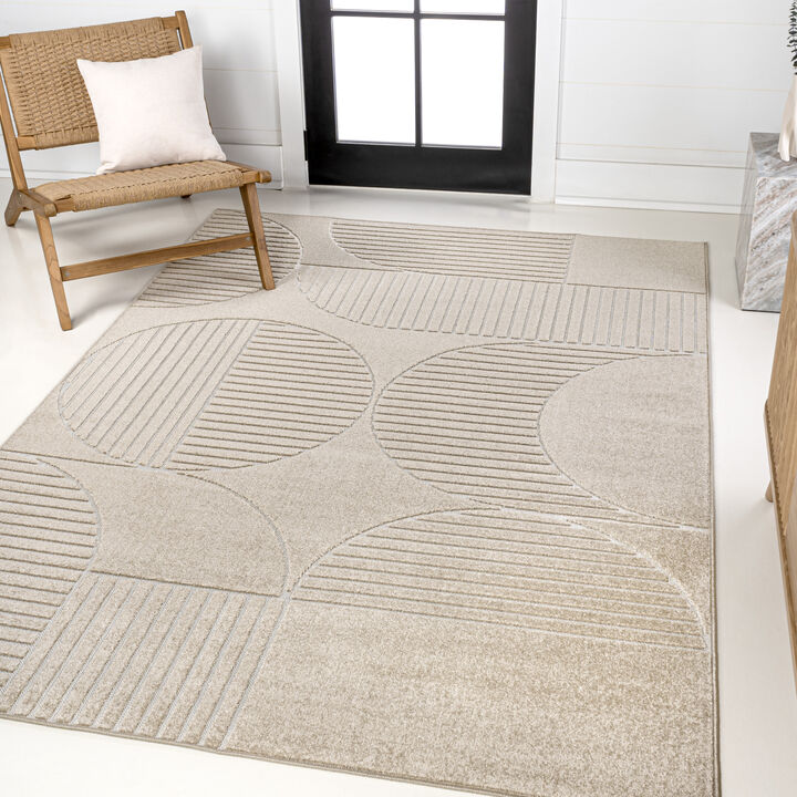 Nordby High-Low Geometric Arch Scandi Striped Indoor/Outdoor Area Rug