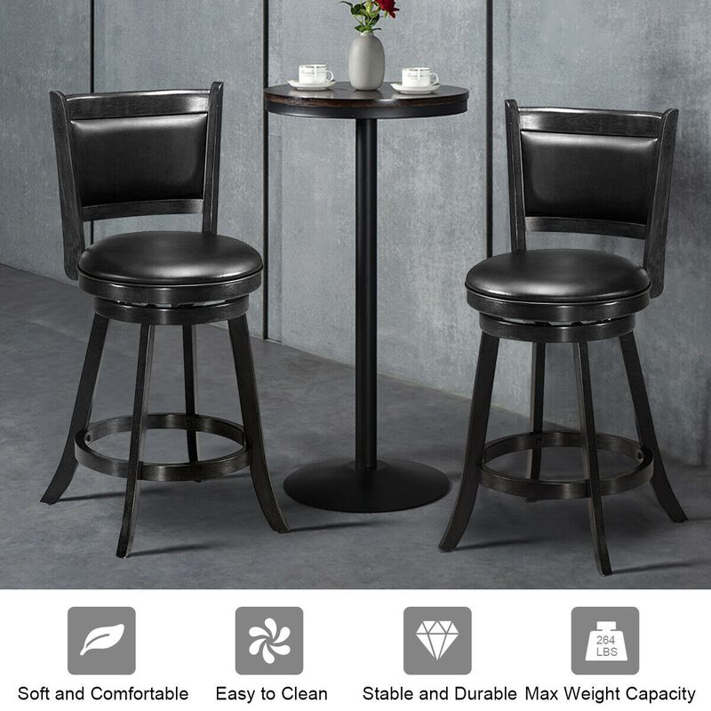 2 Pieces 24 Inch Swivel Counter Stool Dining Chair Upholstered Seat