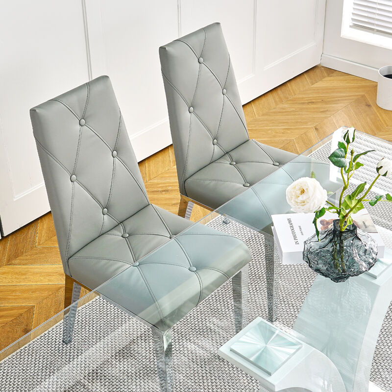 Set of 2 Grey PU Dining Chairs