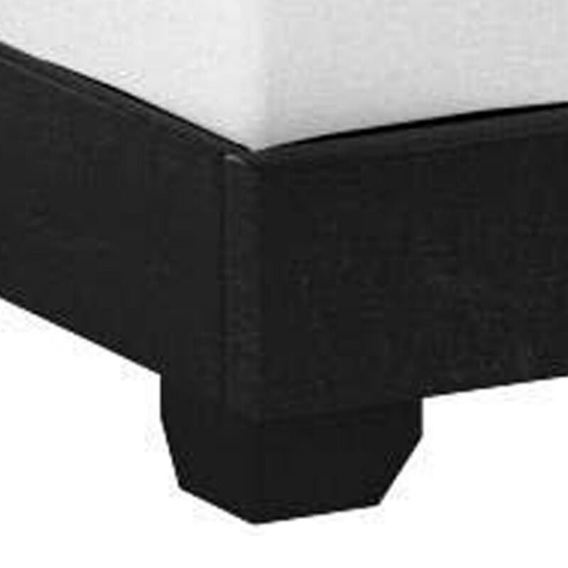 Shirin Queen Size Bed, Wood, Nailhead Trim, Upholstered Headboard, Black - Benzara