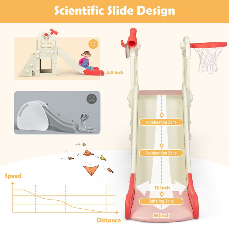 6-in-1 Toddler Climber Slide Playset with Basketball Hoop