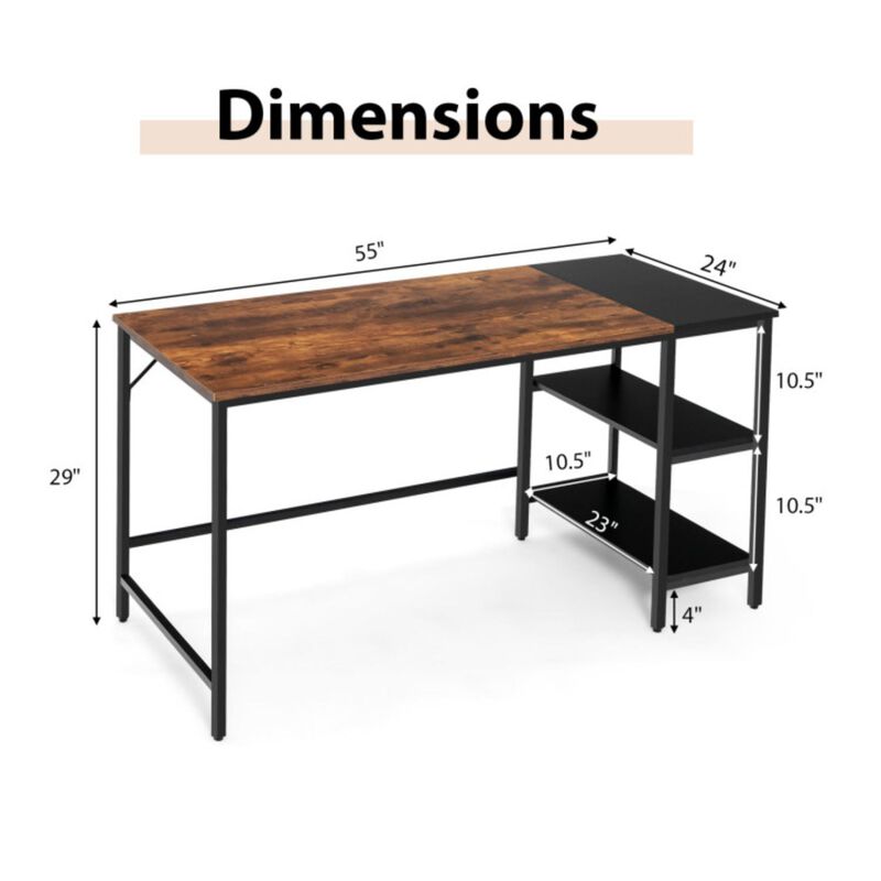 Hivvago 55" Modern Industrial Style Study Writing Desk with 2 Storage Shelves