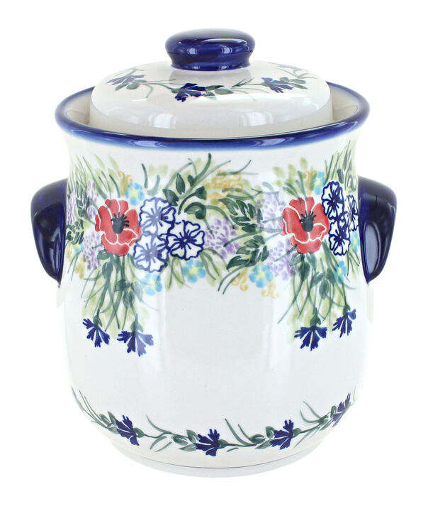 Blue Rose Polish Pottery Cherry Red Boquet Cookie Jar