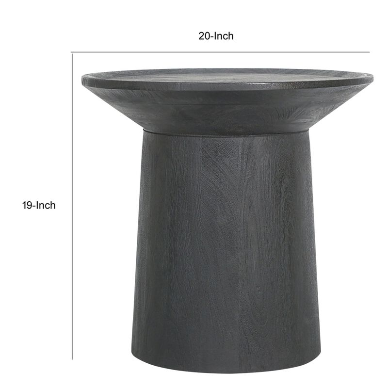 Benjara 20 Inch Side End Table, Round Mango Wood Top, Cylindrical Base, Matte Black